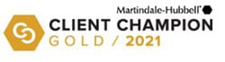 Client Champion Gold 2021 rated by Martindale-Hubbell